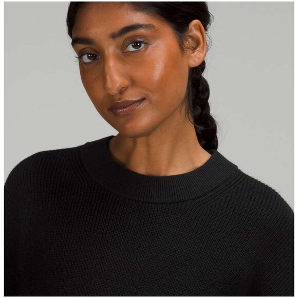 Lululemon Merino Wool Blend Ribbed Crewneck Sweater black size 10 L large cotton - Picture 2 of 12